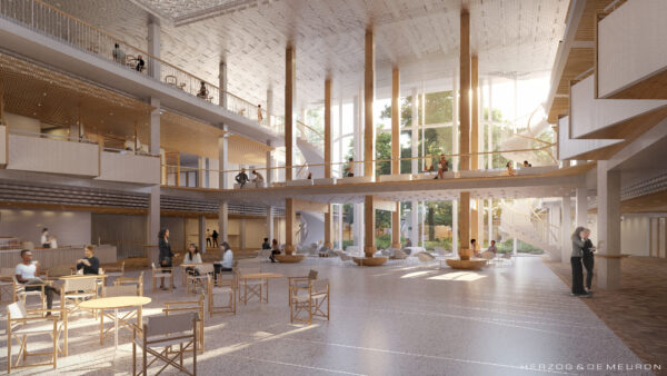 Visualisierung FORUM UZH Innenansicht Halle mit Leuten